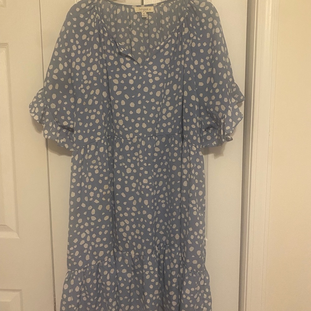 Umgee Blue and White Spotted Casual Dress